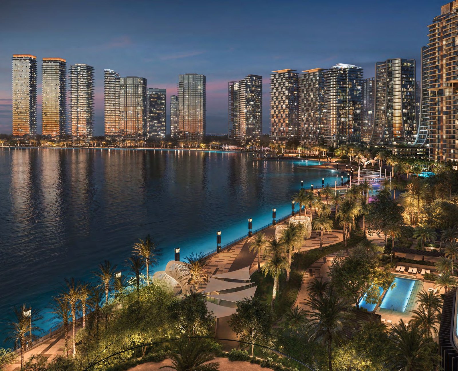 The Creekside promenade along the water